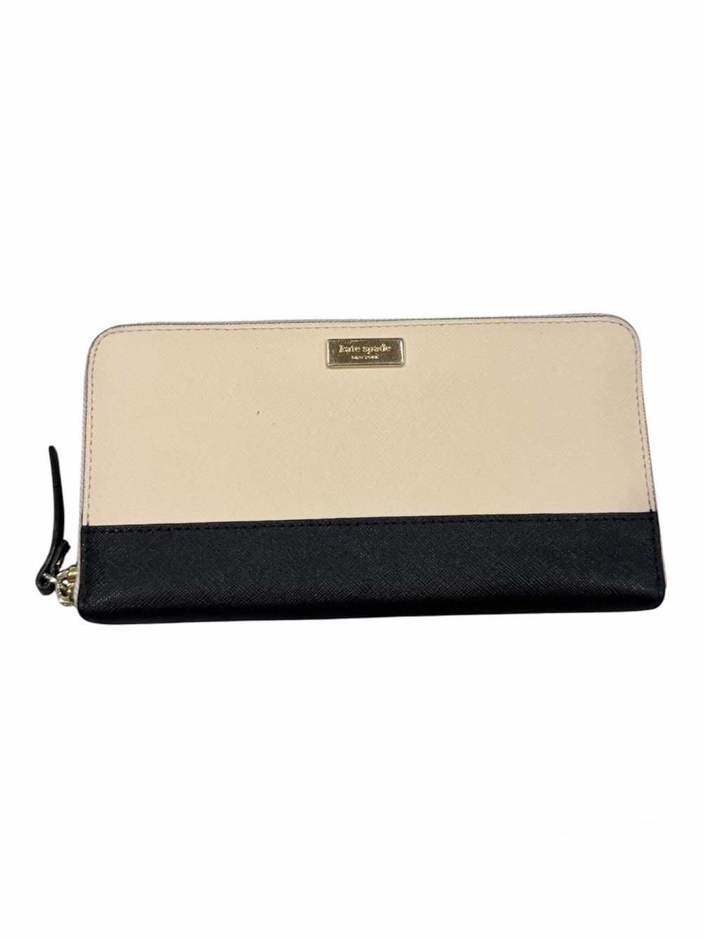 Kate Spade Cream and Black Colorblock Zip Wallet with Gold Logo